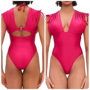 Andrea Iyamah Roba One Piece Swimsuit XS Pink Cutout Drawstring NWT